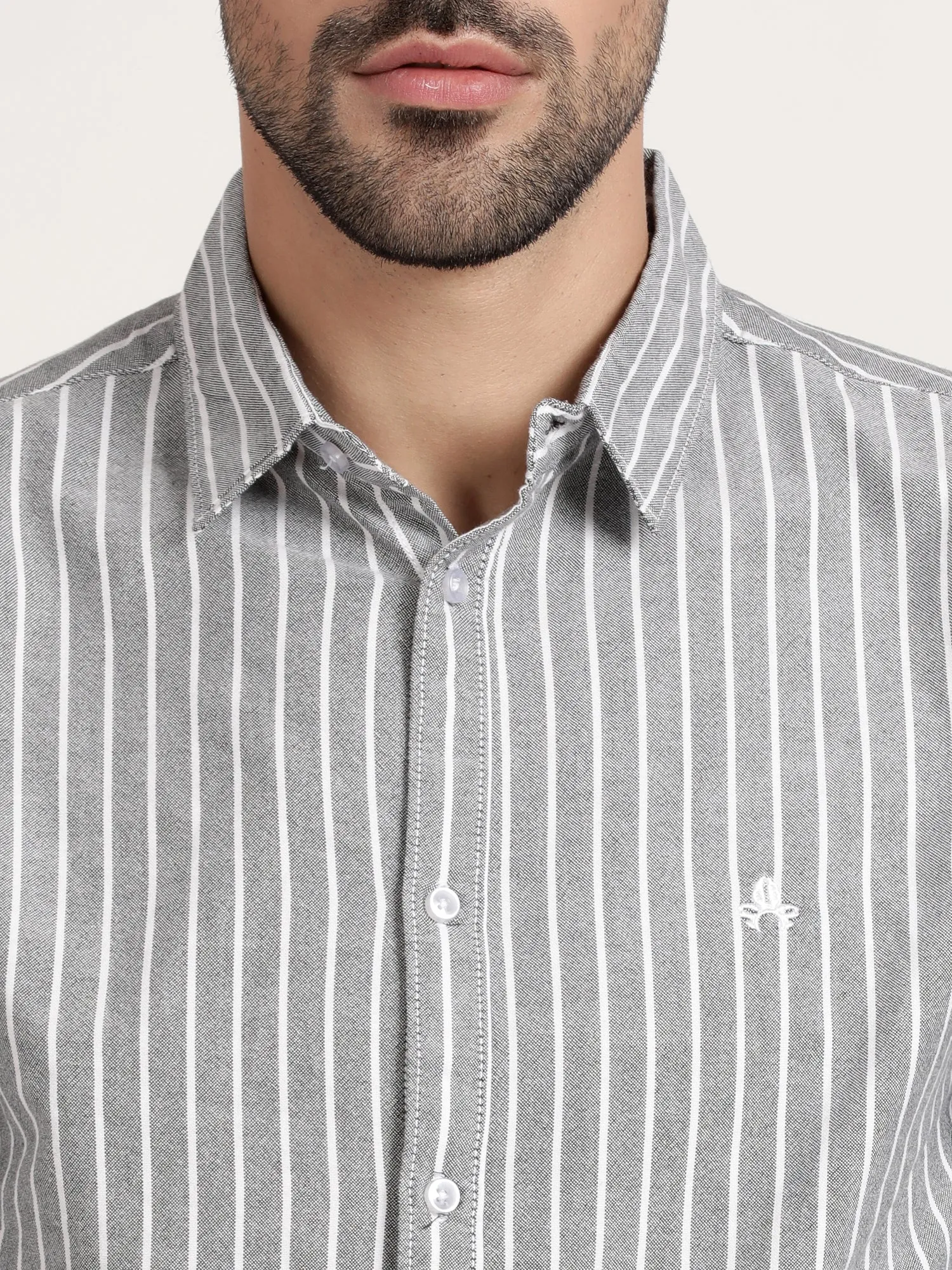 Men Grey Striped Casual Shirt (GBRJ6007)