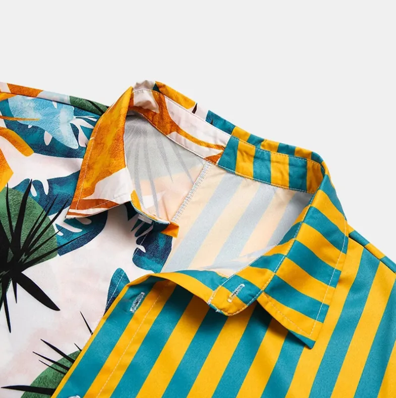 Men Plant & Leaf Striped Patchwork Holiday Shirts