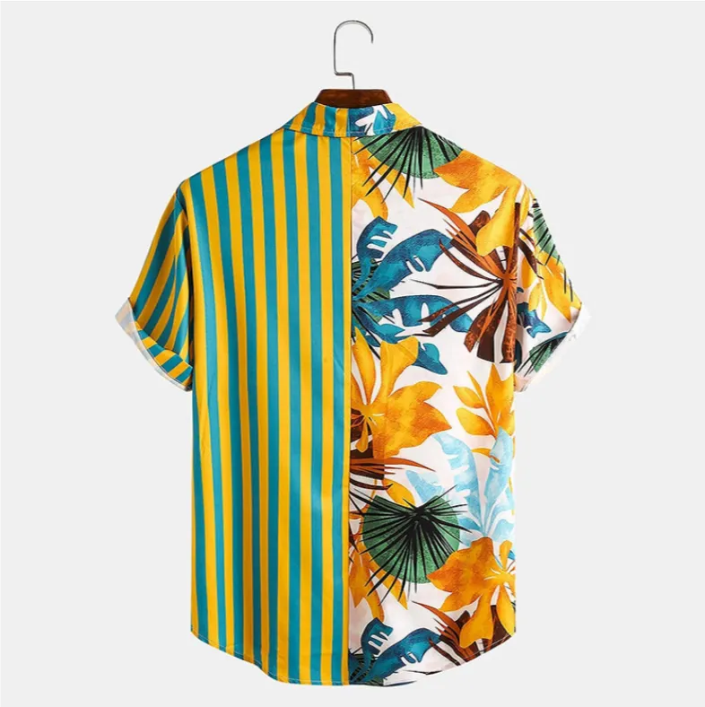 Men Plant & Leaf Striped Patchwork Holiday Shirts