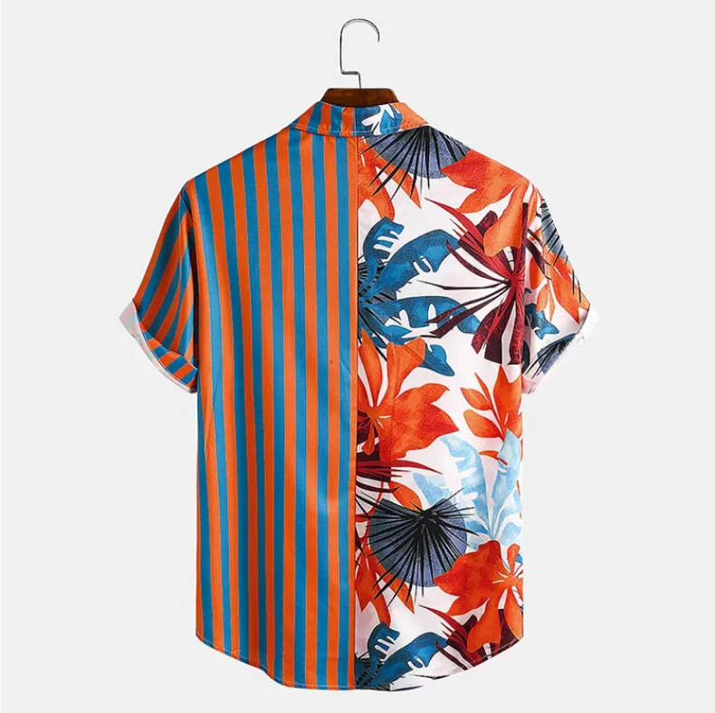 Men Plant & Leaf Striped Patchwork Holiday Shirts