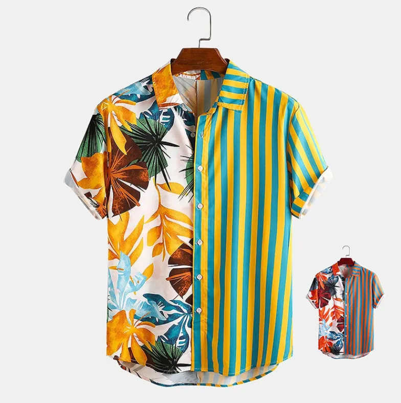 Men Plant & Leaf Striped Patchwork Holiday Shirts