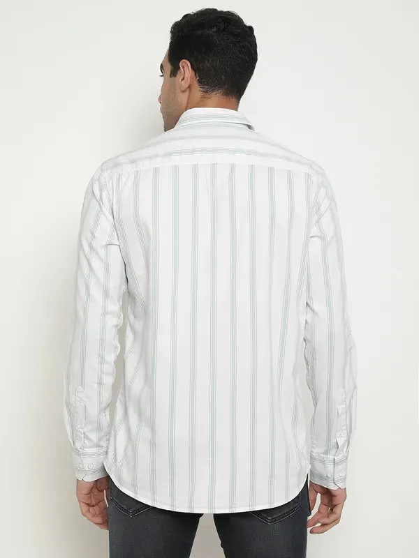 Mettle Men White Opaque Striped Casual Shirt