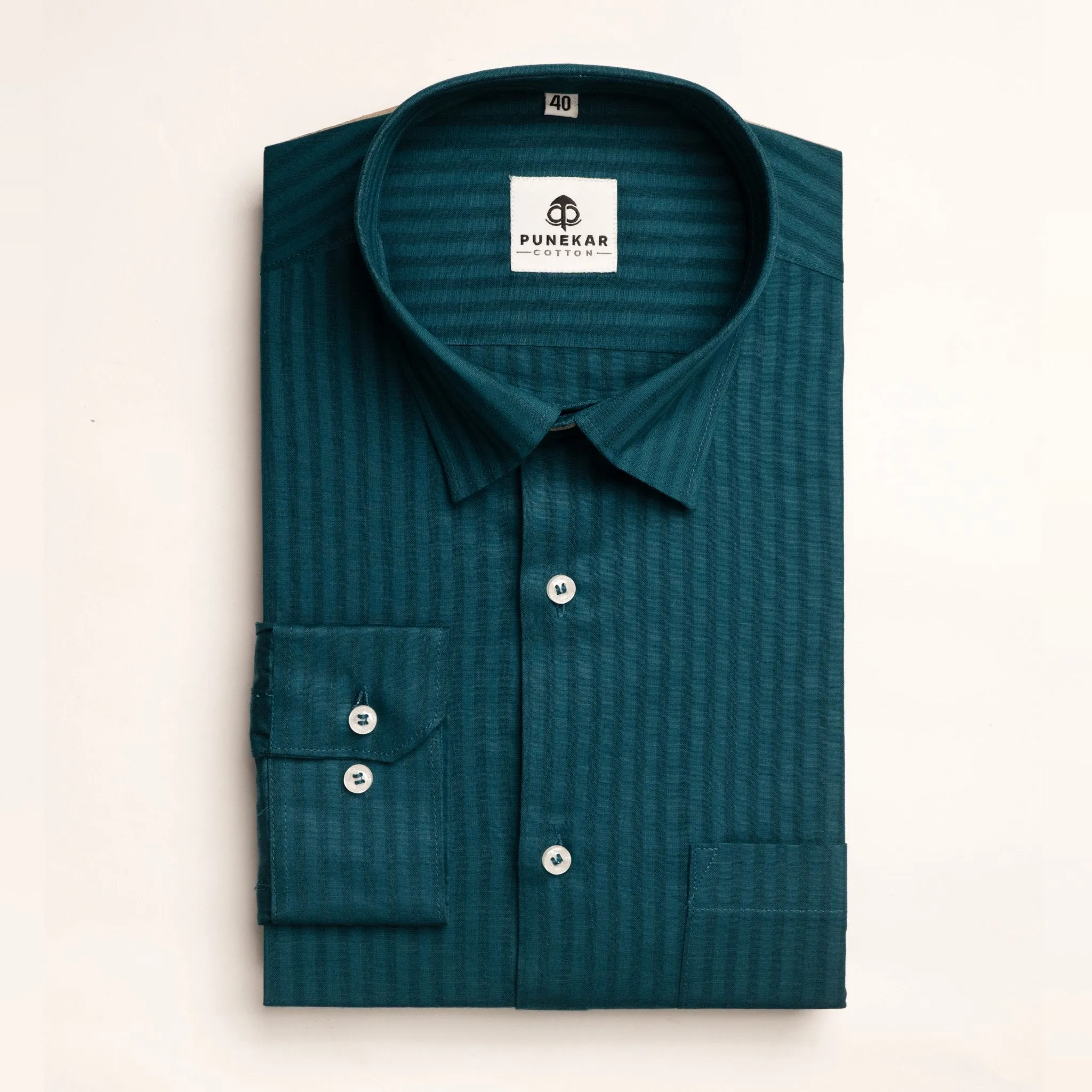 Peacock Color vertical Cotton stripe Shirt For Men