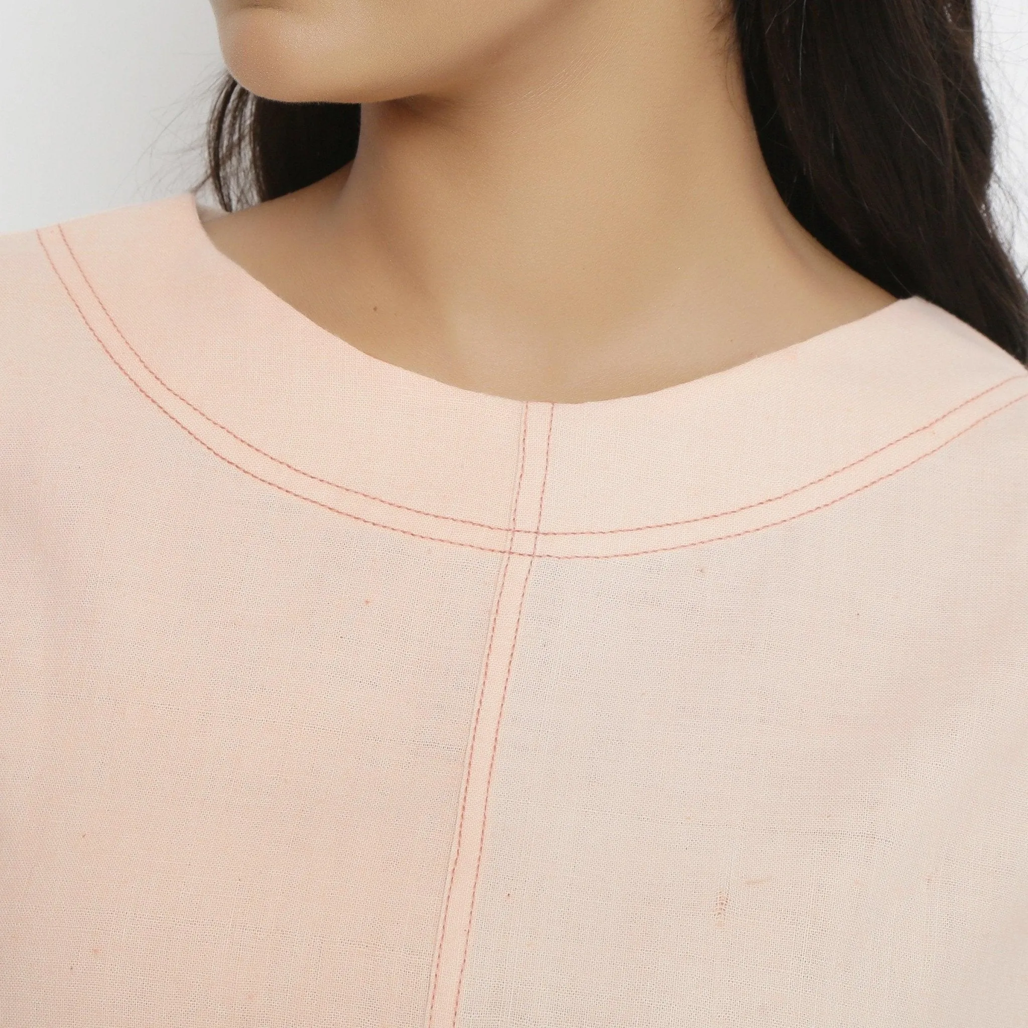 Pink Vegetable Dyed Cotton Paneled A-Line Midi Dress