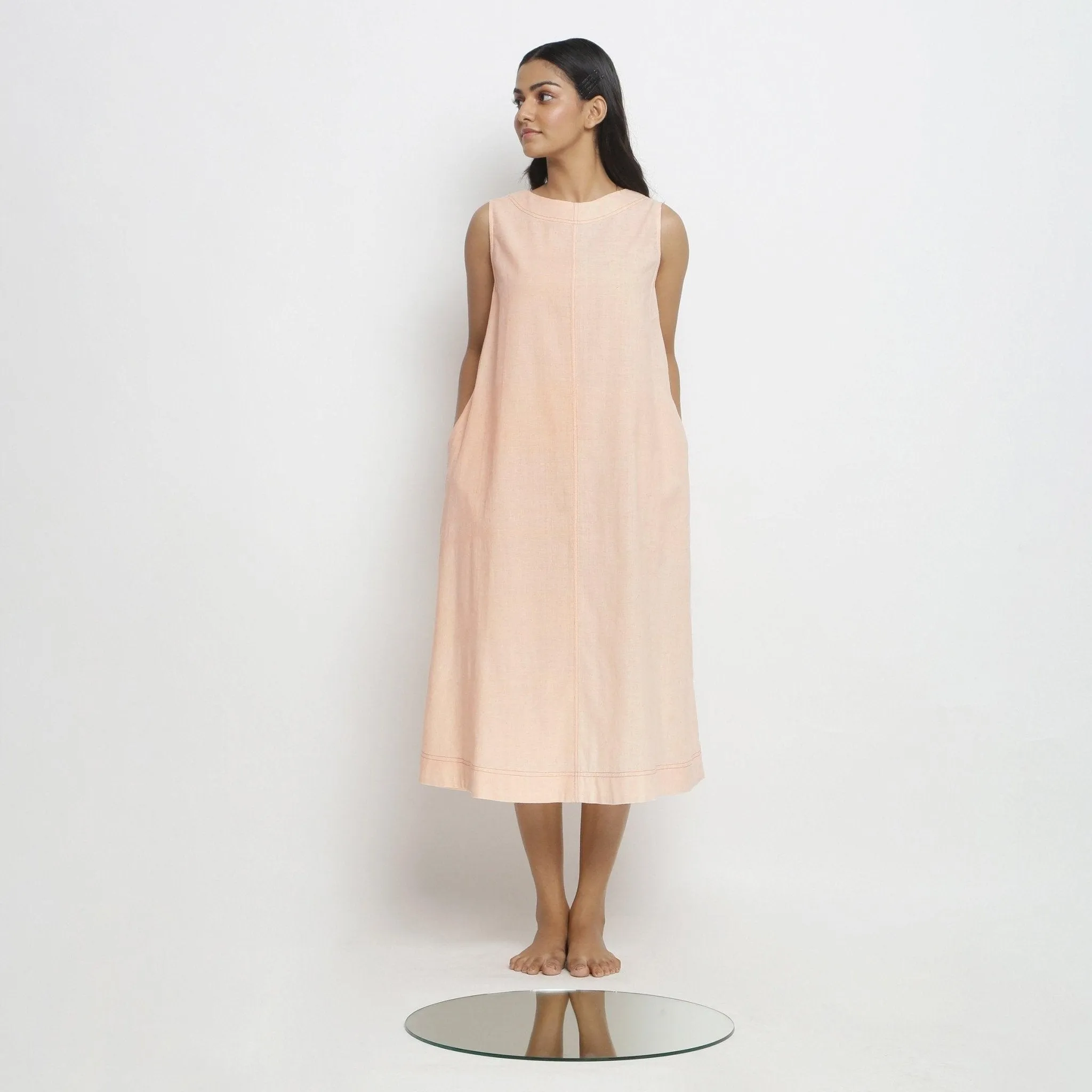 Pink Vegetable Dyed Cotton Paneled A-Line Midi Dress