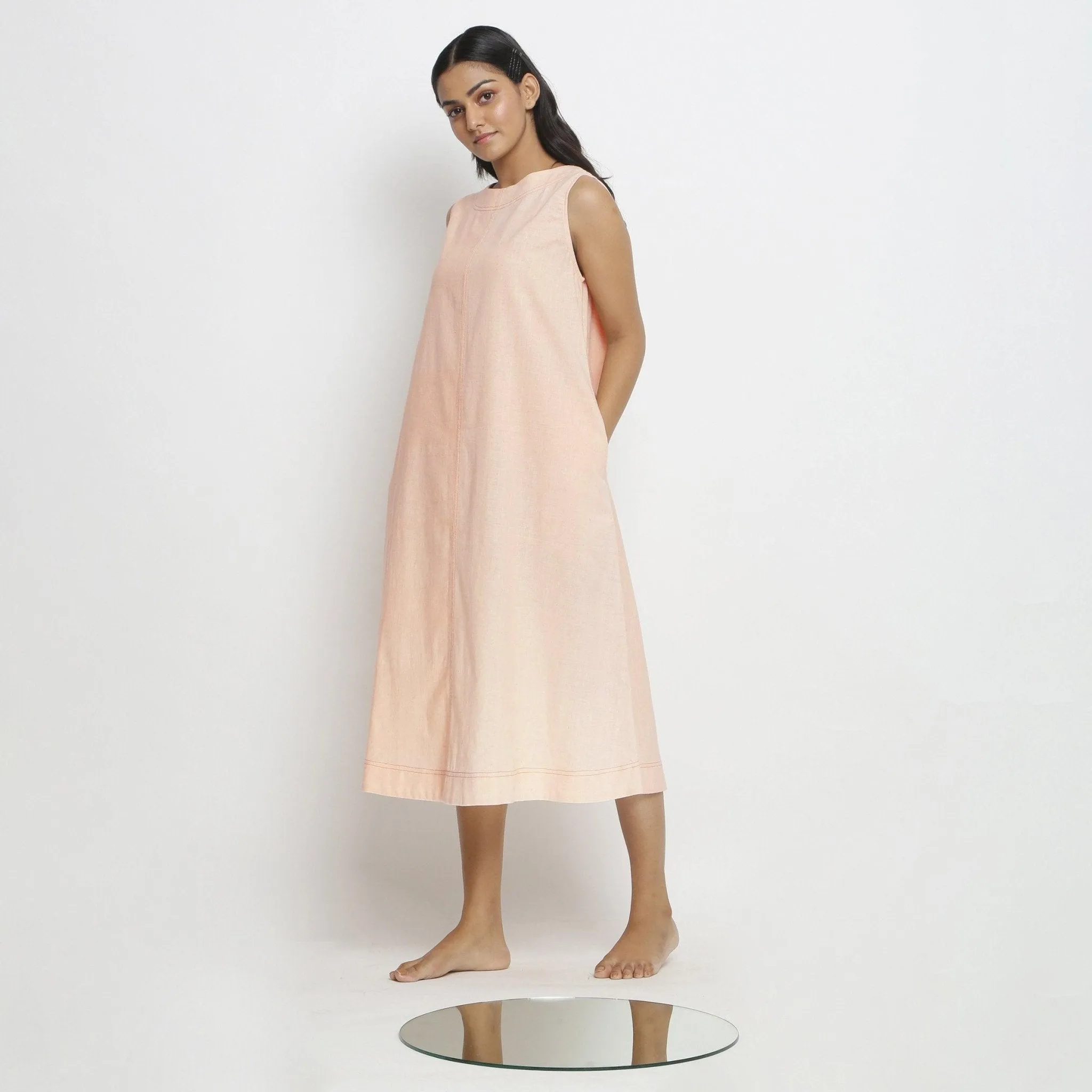 Pink Vegetable Dyed Cotton Paneled A-Line Midi Dress