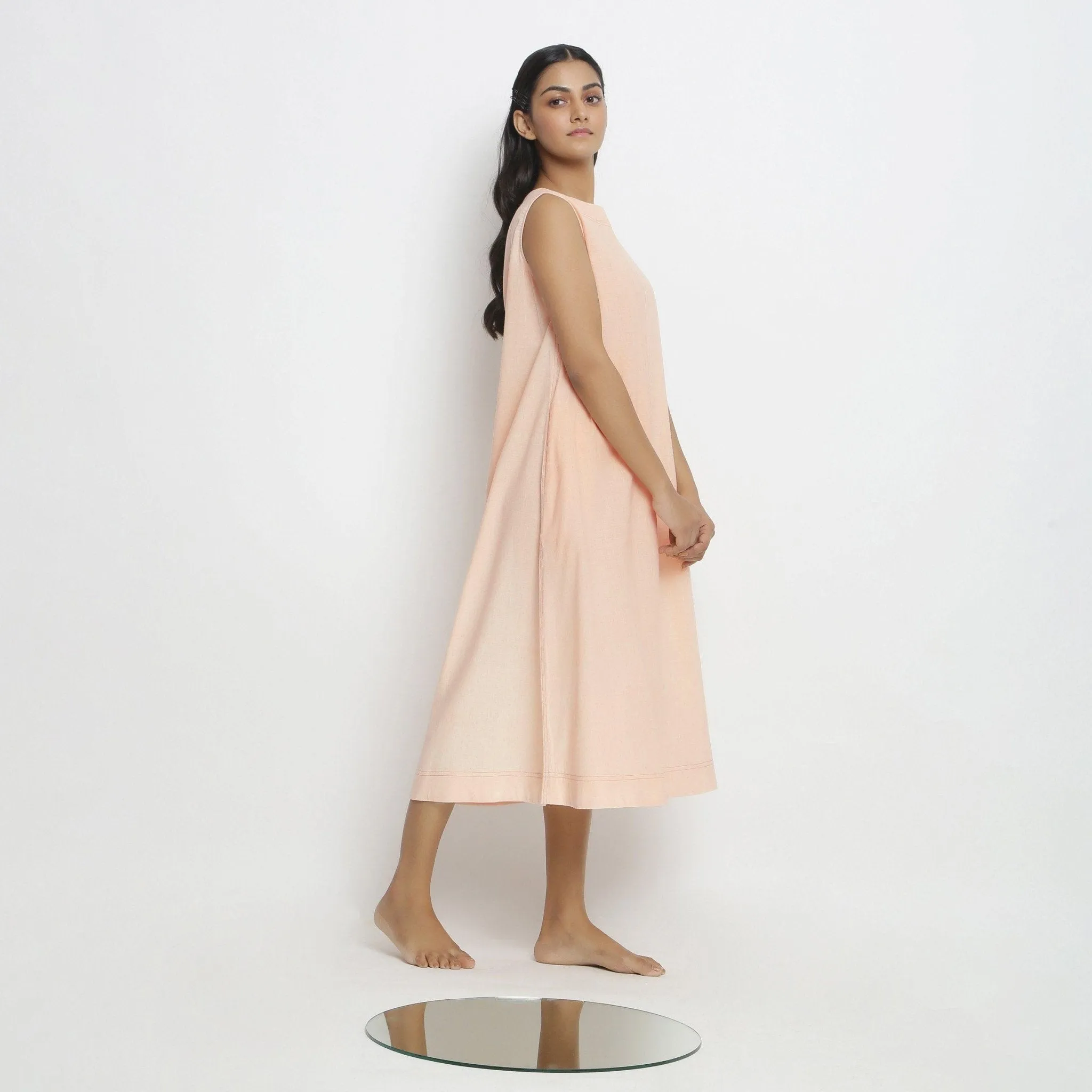 Pink Vegetable Dyed Cotton Paneled A-Line Midi Dress