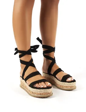 Presca Black Faux Suede Lace Up Sandals