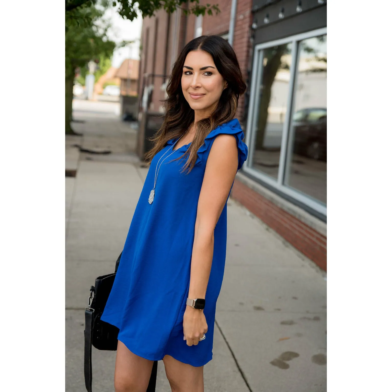 Ruffle Sleeve V Neck Dress