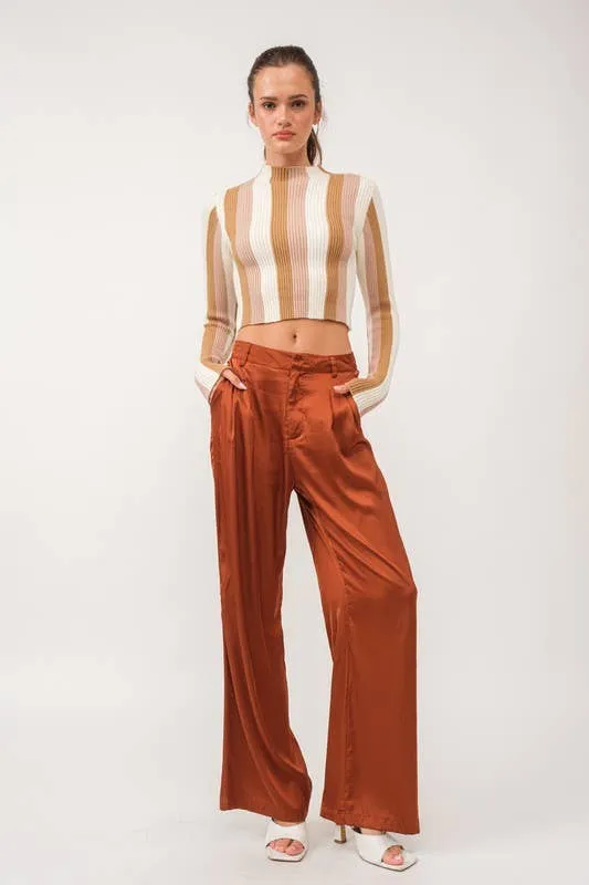 Satin Wide Pants - Cafe