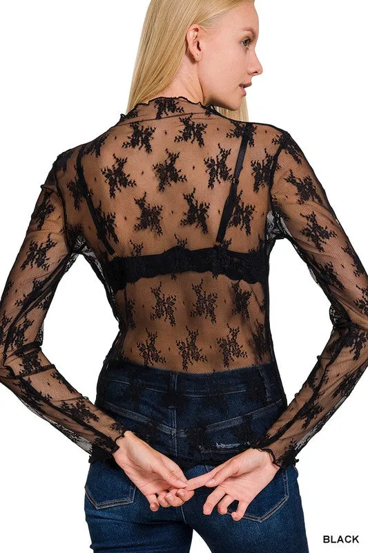 Sheer Lace Mock Tops - 2 Colors!