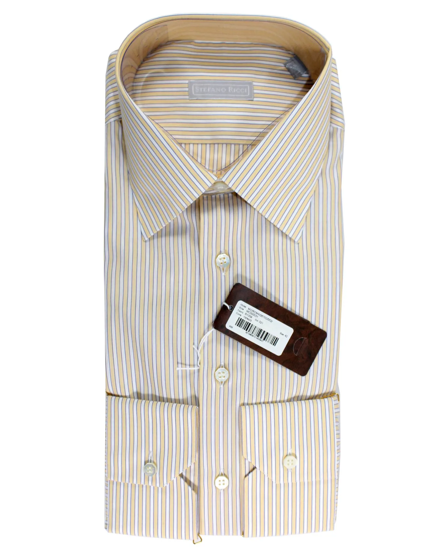 Stefano Ricci Dress Shirt White Orange Blue Striped Design 43 - 17 SALE