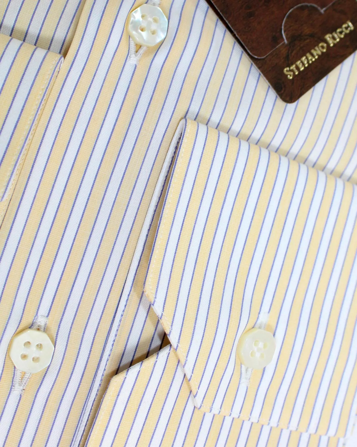 Stefano Ricci Dress Shirt White Orange Blue Striped Design 43 - 17 SALE