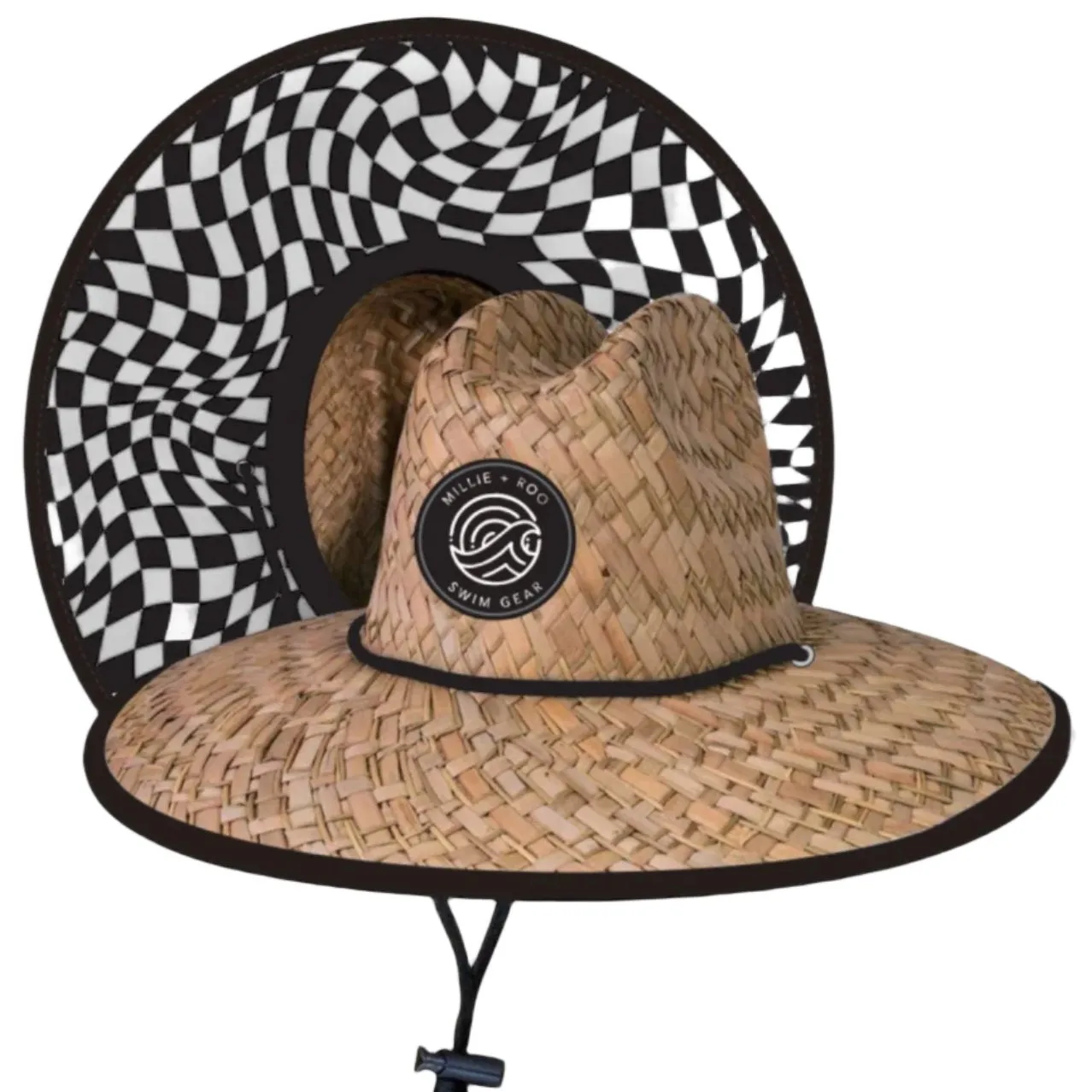 Straw Hat- Black Dizzy Check