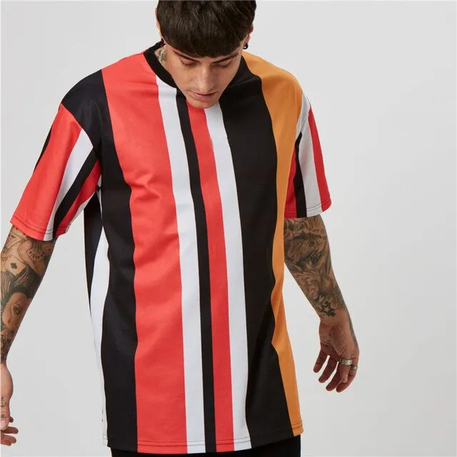 Stripe Mixed Color Streetwear T-Shirts