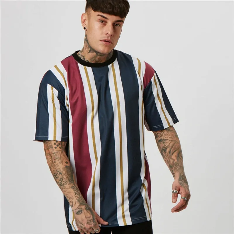 Stripe Mixed Color Streetwear T-Shirts