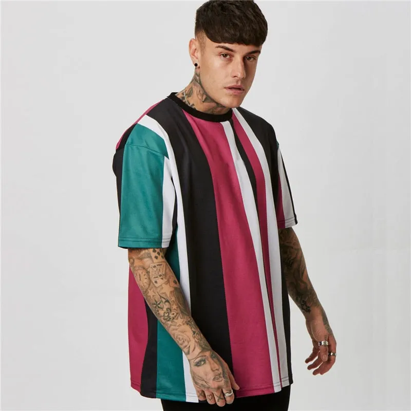 Stripe Mixed Color Streetwear T-Shirts