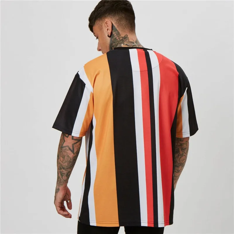 Stripe Mixed Color Streetwear T-Shirts