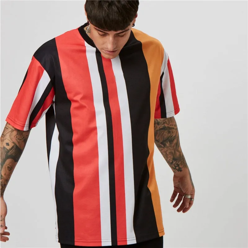 Stripe Mixed Color Streetwear T-Shirts