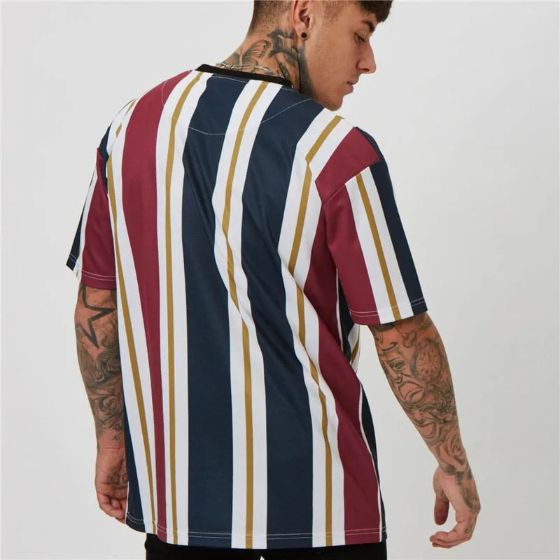 Stripe Mixed Color Streetwear T-Shirts