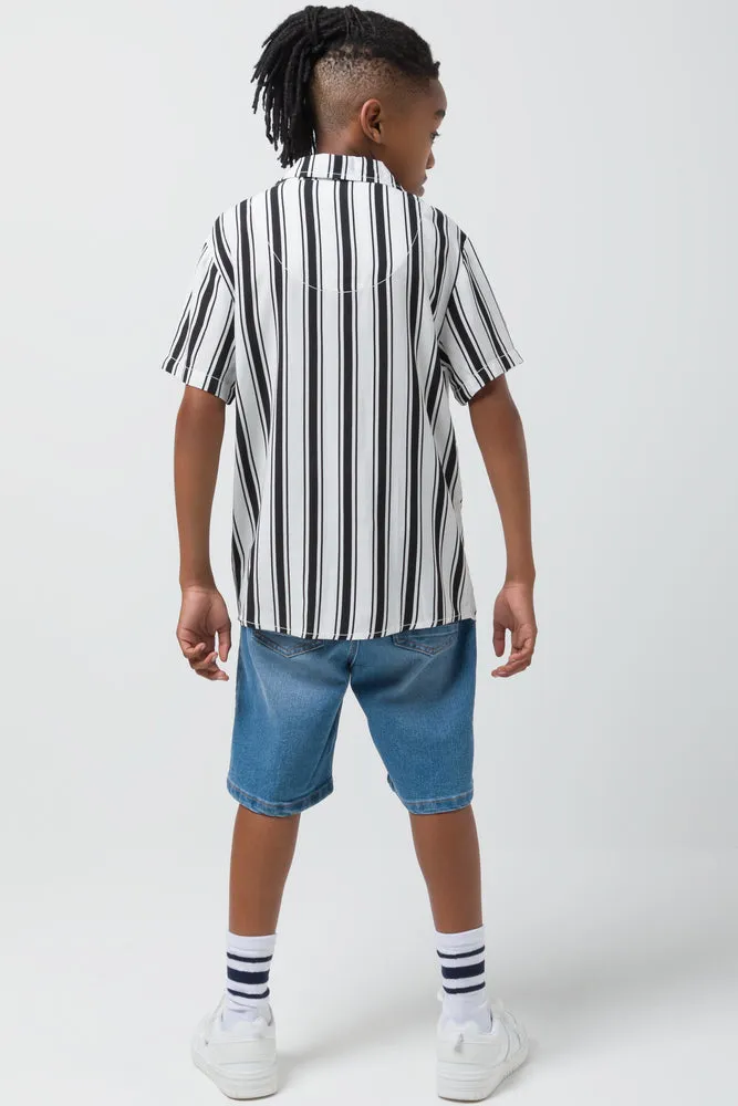 Stripe Short Sleeve Shirts White