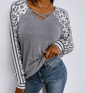 Striped Leopard Print Top