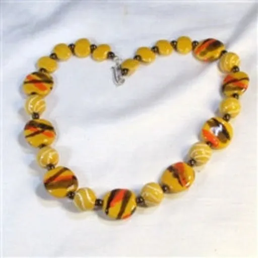 Sunshine Yellow  Orange and Brown Kazuri Necklace