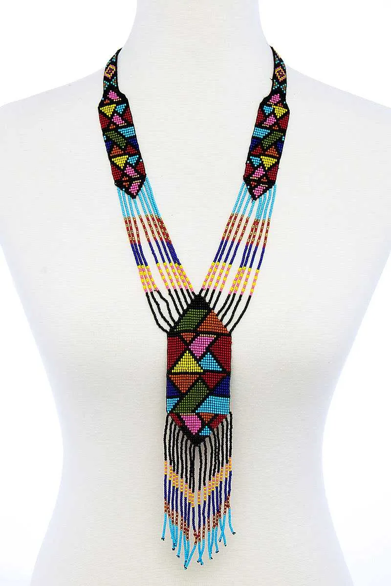 Trendy Ancient Pattern Beaded Long Necklace