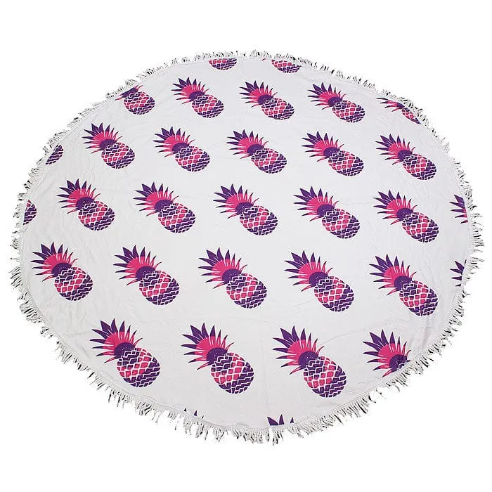 TW353X026A  Pineapple Print Round Fringed Beach Towel