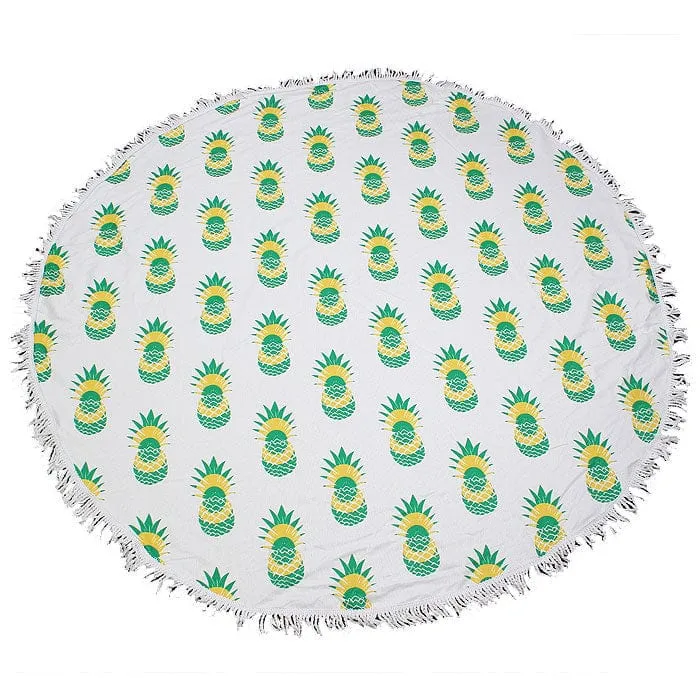 TW353X026A  Pineapple Print Round Fringed Beach Towel