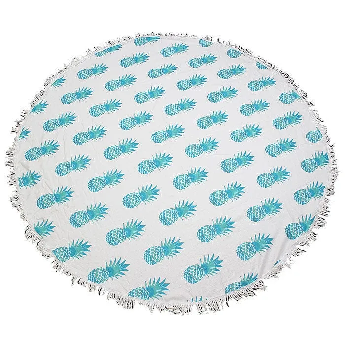 TW353X026A  Pineapple Print Round Fringed Beach Towel