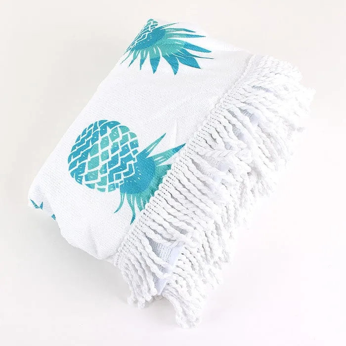 TW353X026A  Pineapple Print Round Fringed Beach Towel