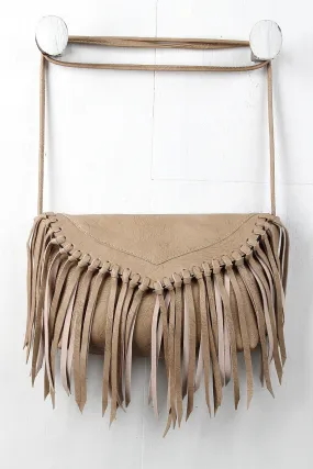 Vegan Leather Fringe Baguette Bag