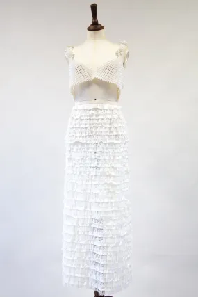 Vintage 1960s White Ruffle Maxi Skirt