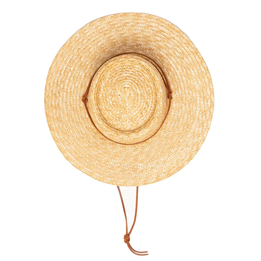 Women's Wheat Straw Hat with Leather Chin Cord